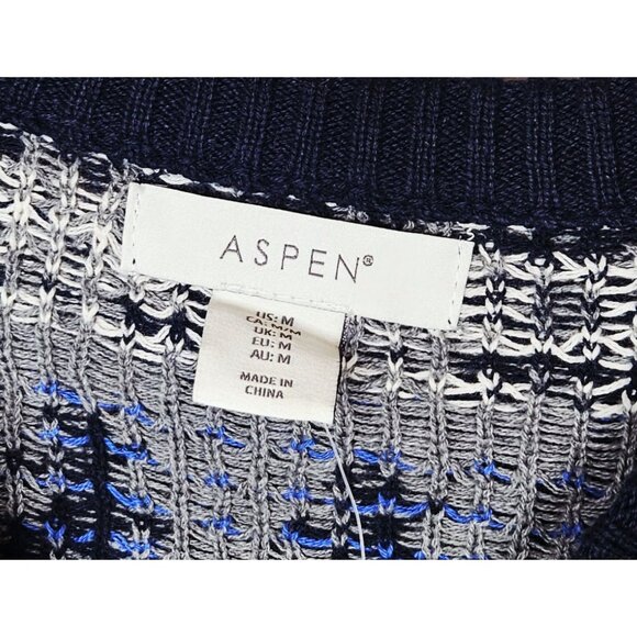 Aspen Men's Fair Isle Reindeer Christmas Sweater Navy Blue White Medium - Picture 6 of 8